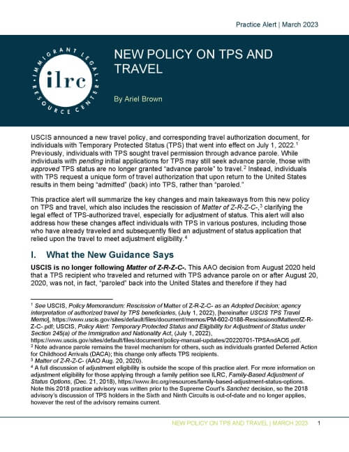 New Policy on TPS and Travel Immigrant Legal Resource Center ILRC